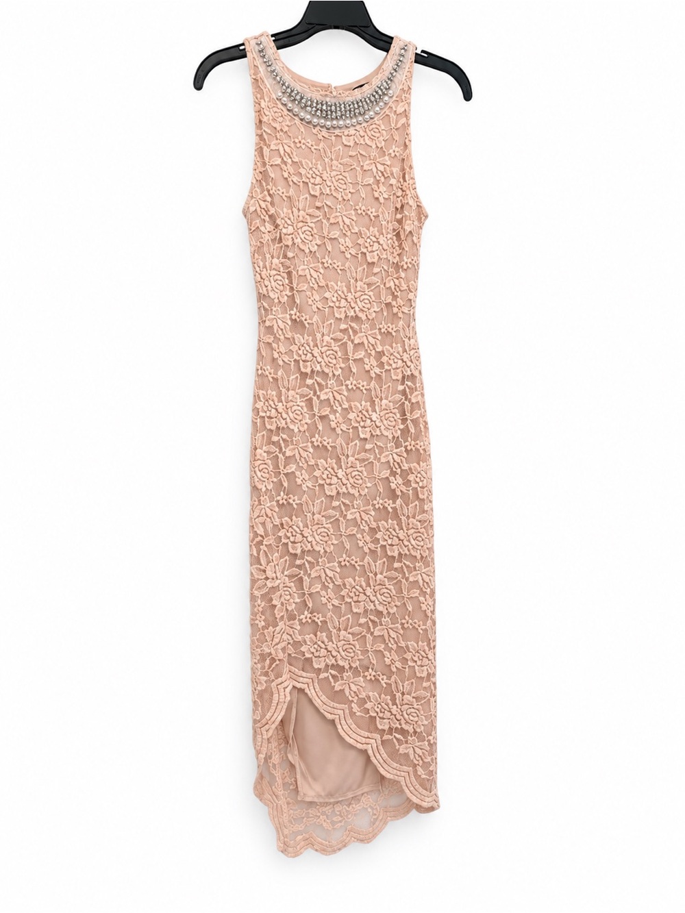 VENUS Blush Lace Maxi Dress with Beaded Collar